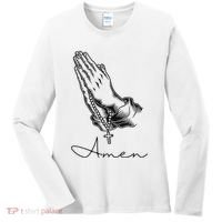 Amen Praying Hands Rosary Beads Women's Long Sleeve Shirt thumb 0