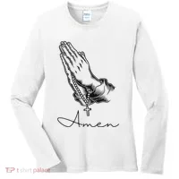 Amen Praying Hands Rosary Beads Women's Long Sleeve Shirt thumb 0