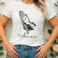 Amen Praying Hands Rosary Beads Women's T-Shirt thumb 2