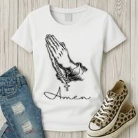 Amen Praying Hands Rosary Beads Women's T-Shirt thumb 3