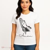 Amen Praying Hands Rosary Beads Women's T-Shirt thumb 4