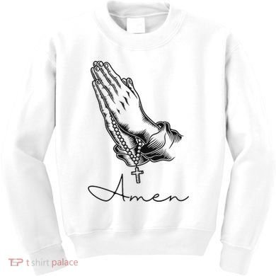 Amen Praying Hands Rosary Beads Kids Sweatshirt