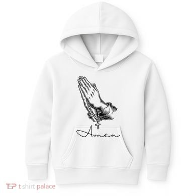 Amen Praying Hands Rosary Beads Kids Hoodie