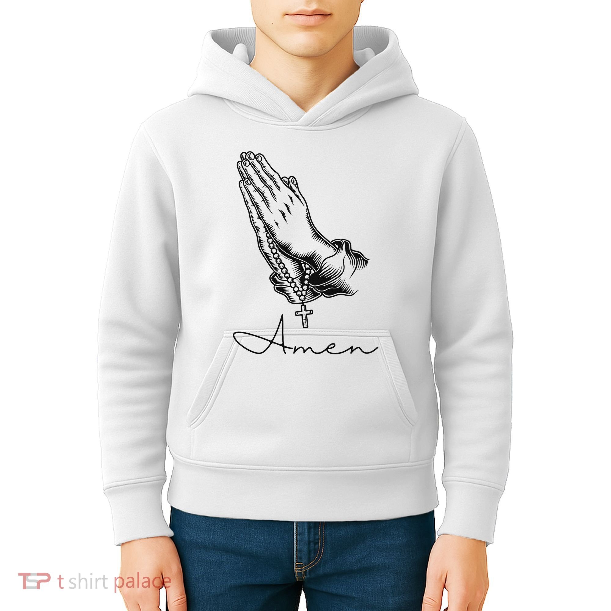 Amen Praying Hands Rosary Beads Kids Hoodie