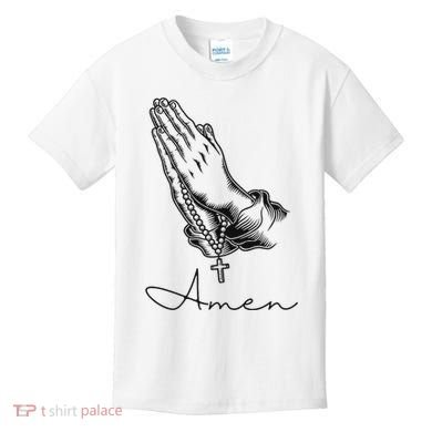Amen Praying Hands Rosary Beads Kids T-Shirt