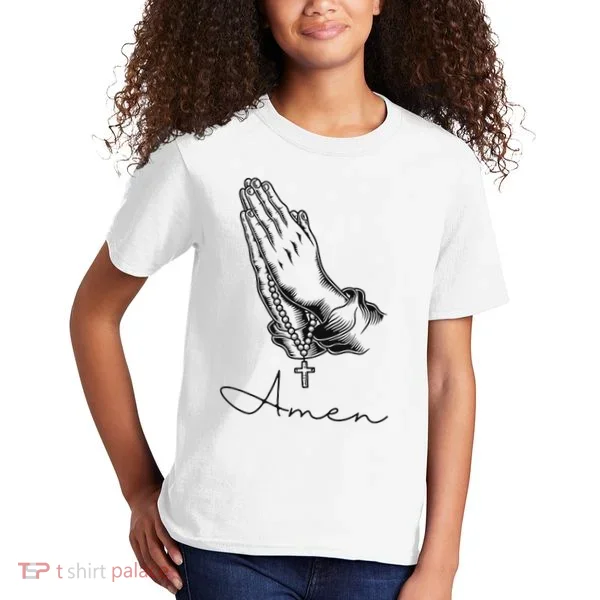 Amen Praying Hands Rosary Beads Kids T-Shirt