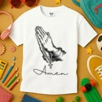 Amen Praying Hands Rosary Beads Kids T-Shirt thumb 3