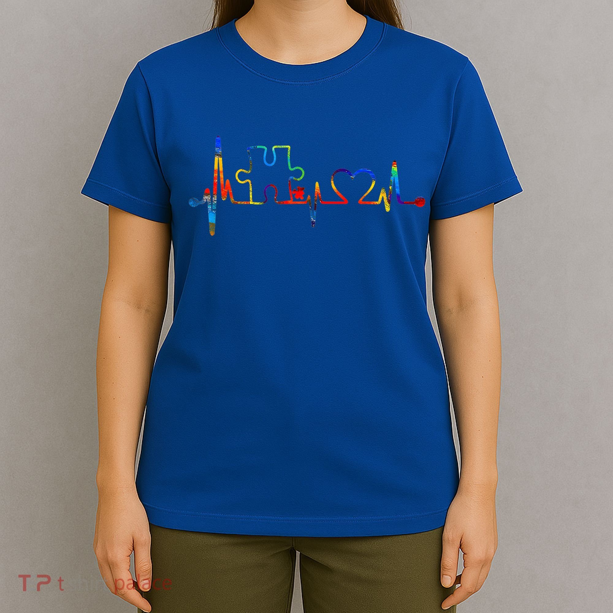 Autism Puzzle Heartbeat Heart Autism Awareness Colorful Mom T-Shirt