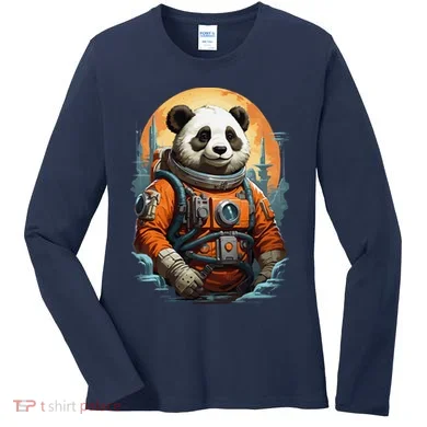 Astronaut Panda In Space Cute Women's Long Sleeve Shirt