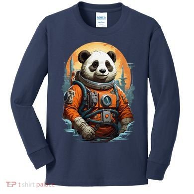 Astronaut Panda In Space Cute Kids Long Sleeve Shirt