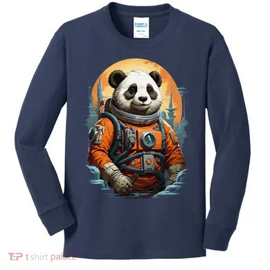 Astronaut Panda In Space Cute Kids Long Sleeve Shirt