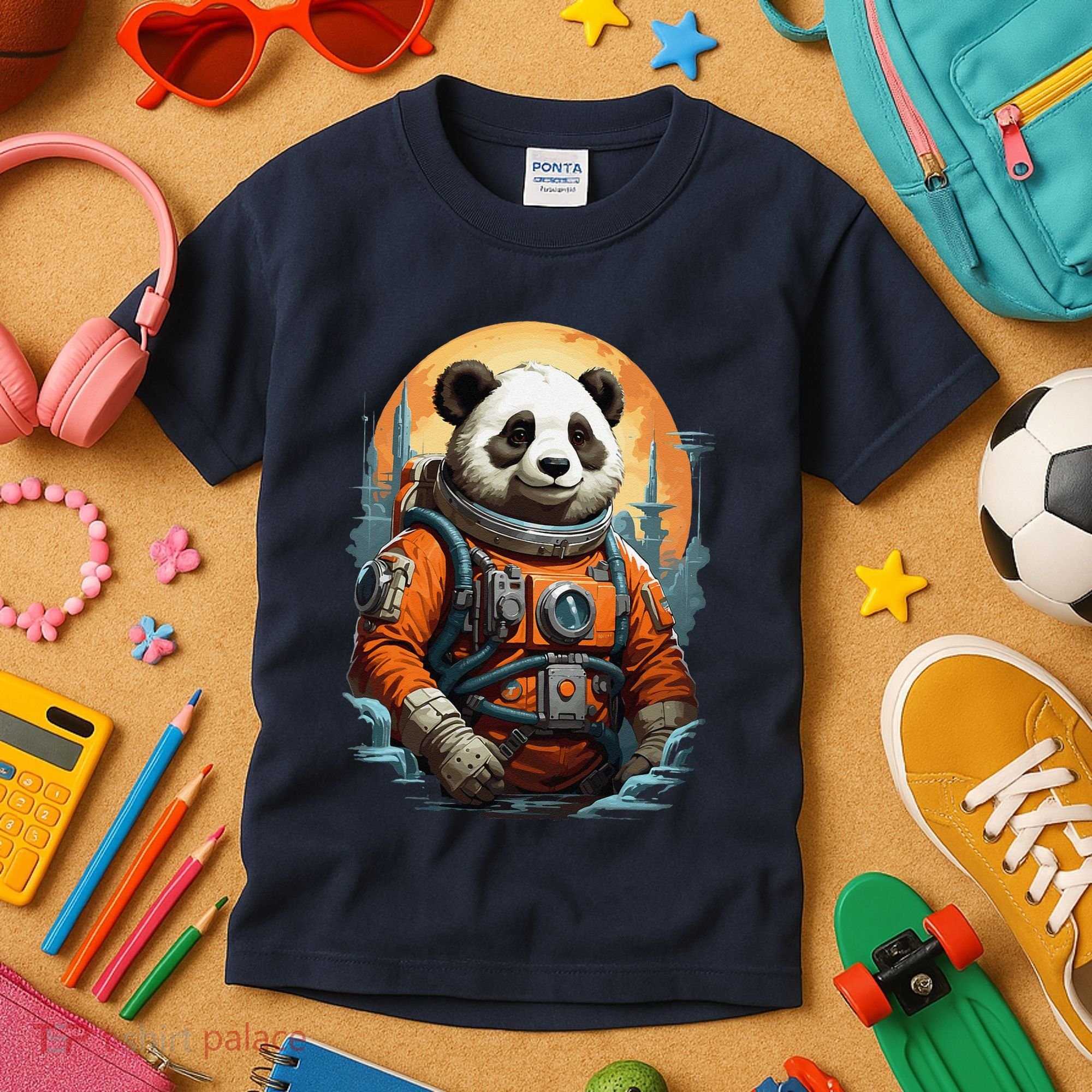 Astronaut Panda In Space Cute Kids T-Shirt