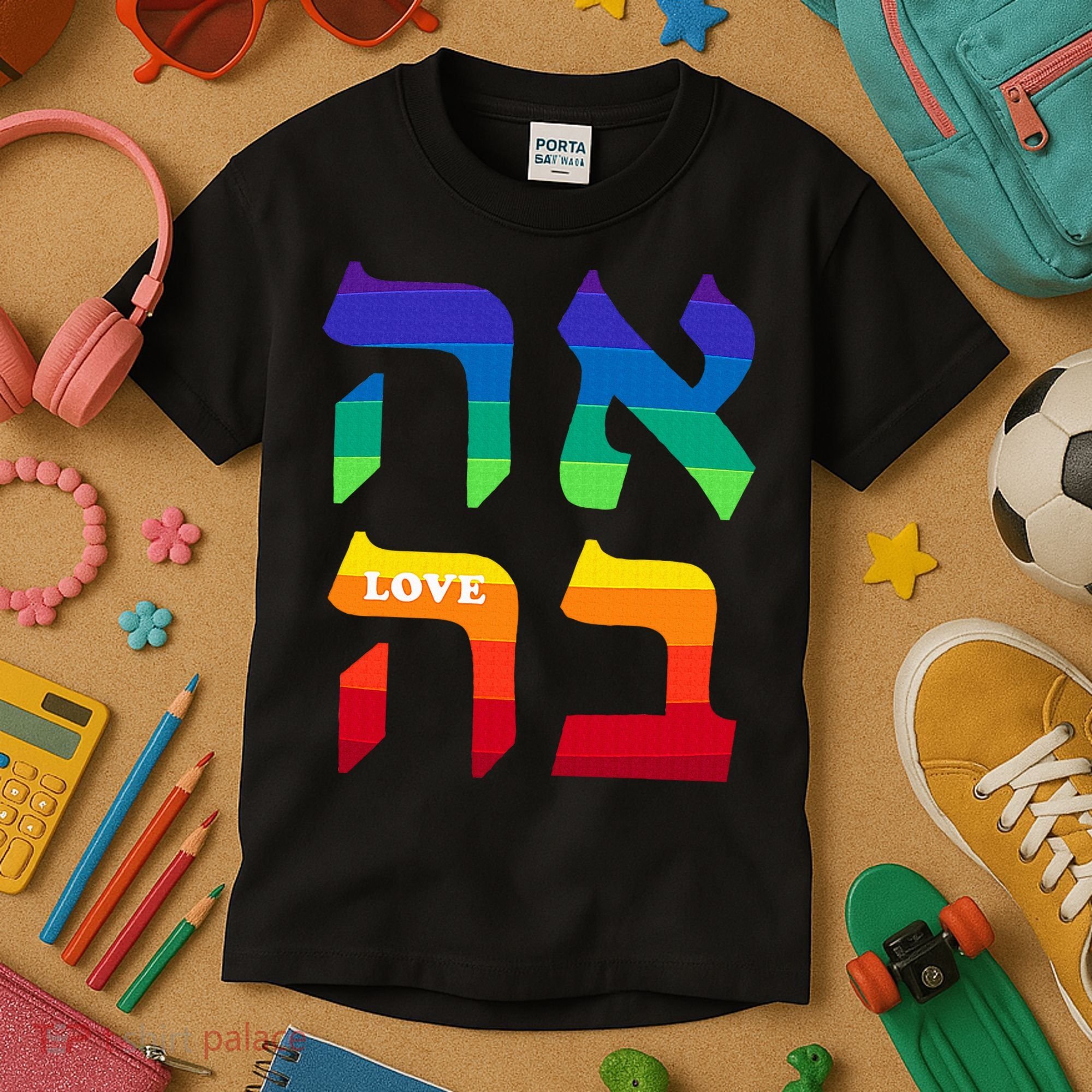 Ahava Pride Love Hebrew Language Israel Jewish Word Rainbow Kids T-Shirt