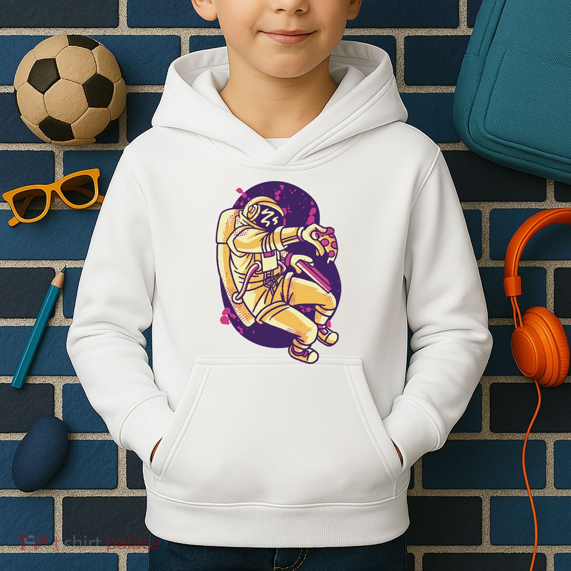 Astronaut Pizza Lover Kids Hoodie