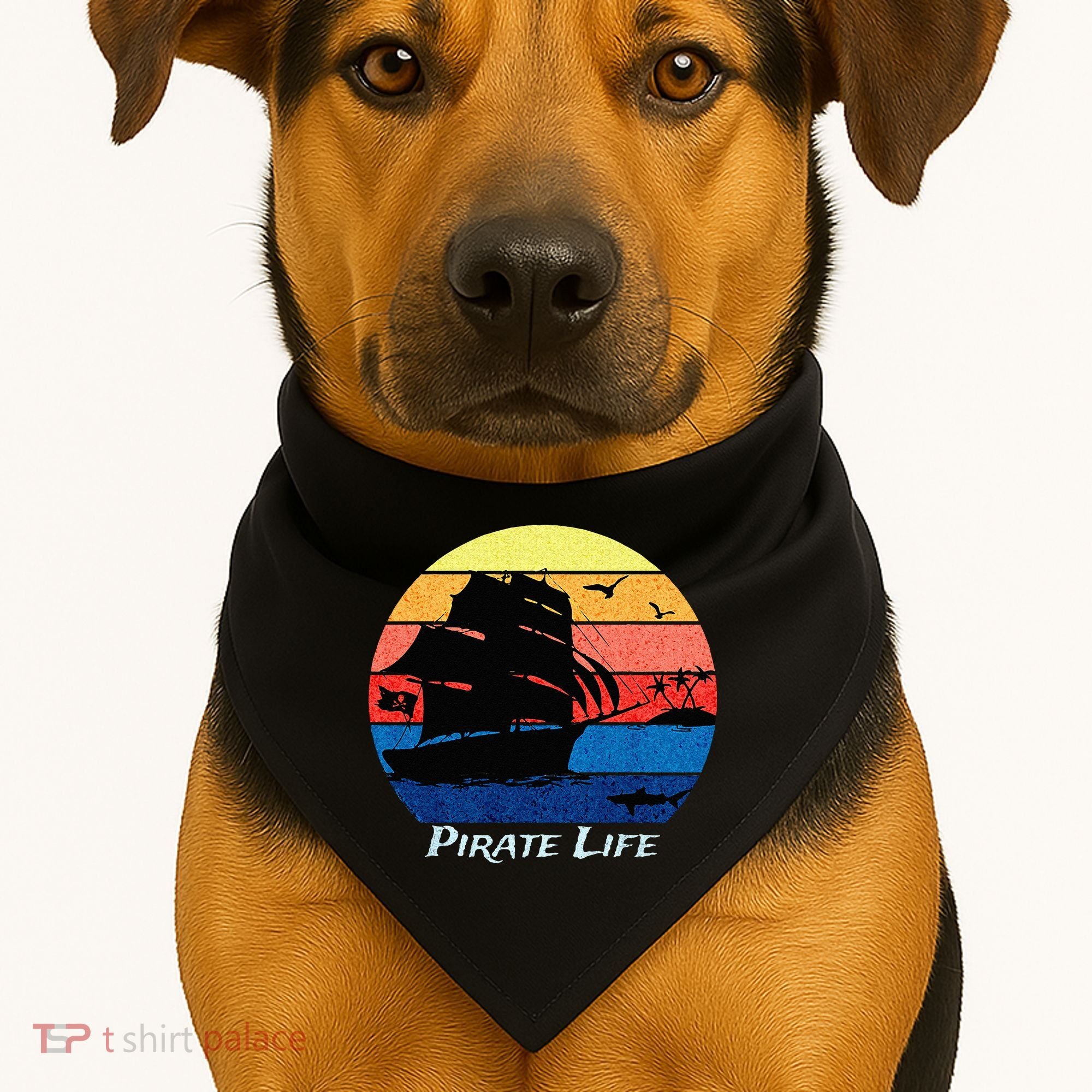 Arrgh Pirate Life Pirate Ship And Jolly Roger Flag Pirate USA-Made Doggie Bandana