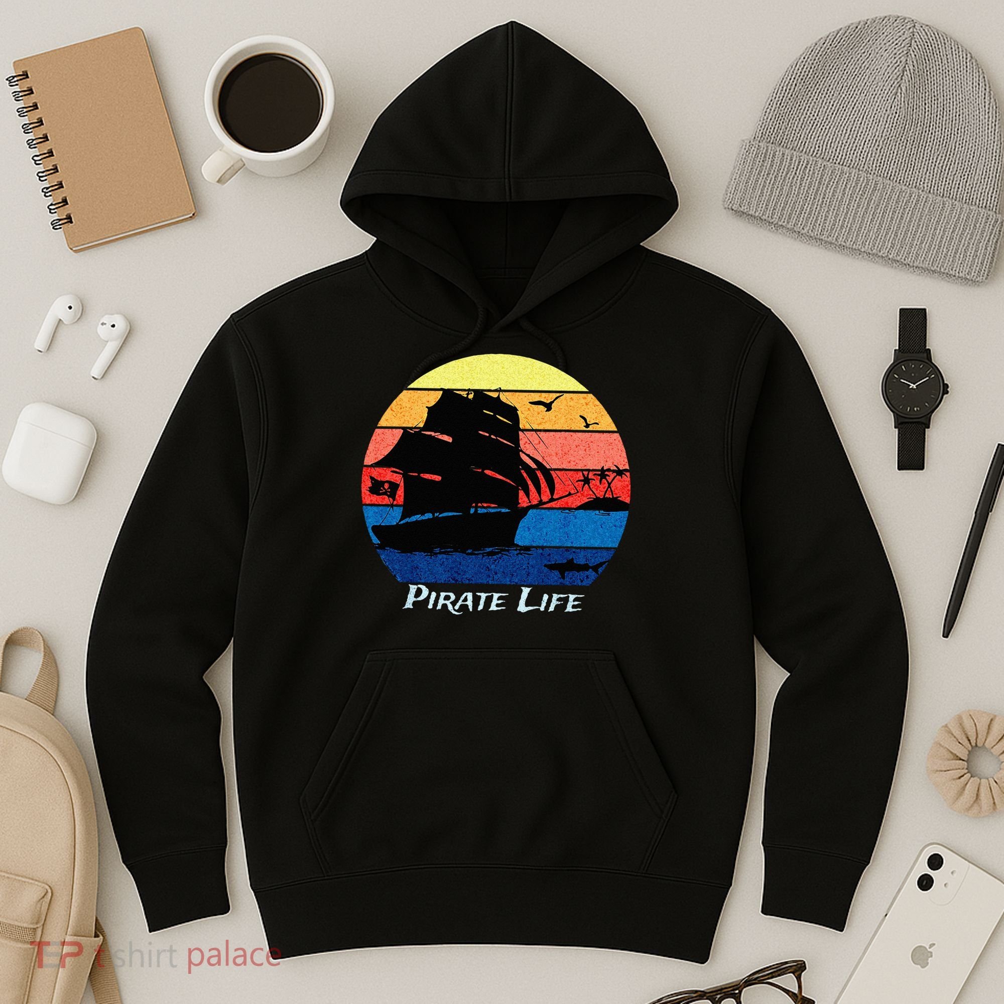 Arrgh Pirate Life Pirate Ship And Jolly Roger Flag Pirate Hoodie