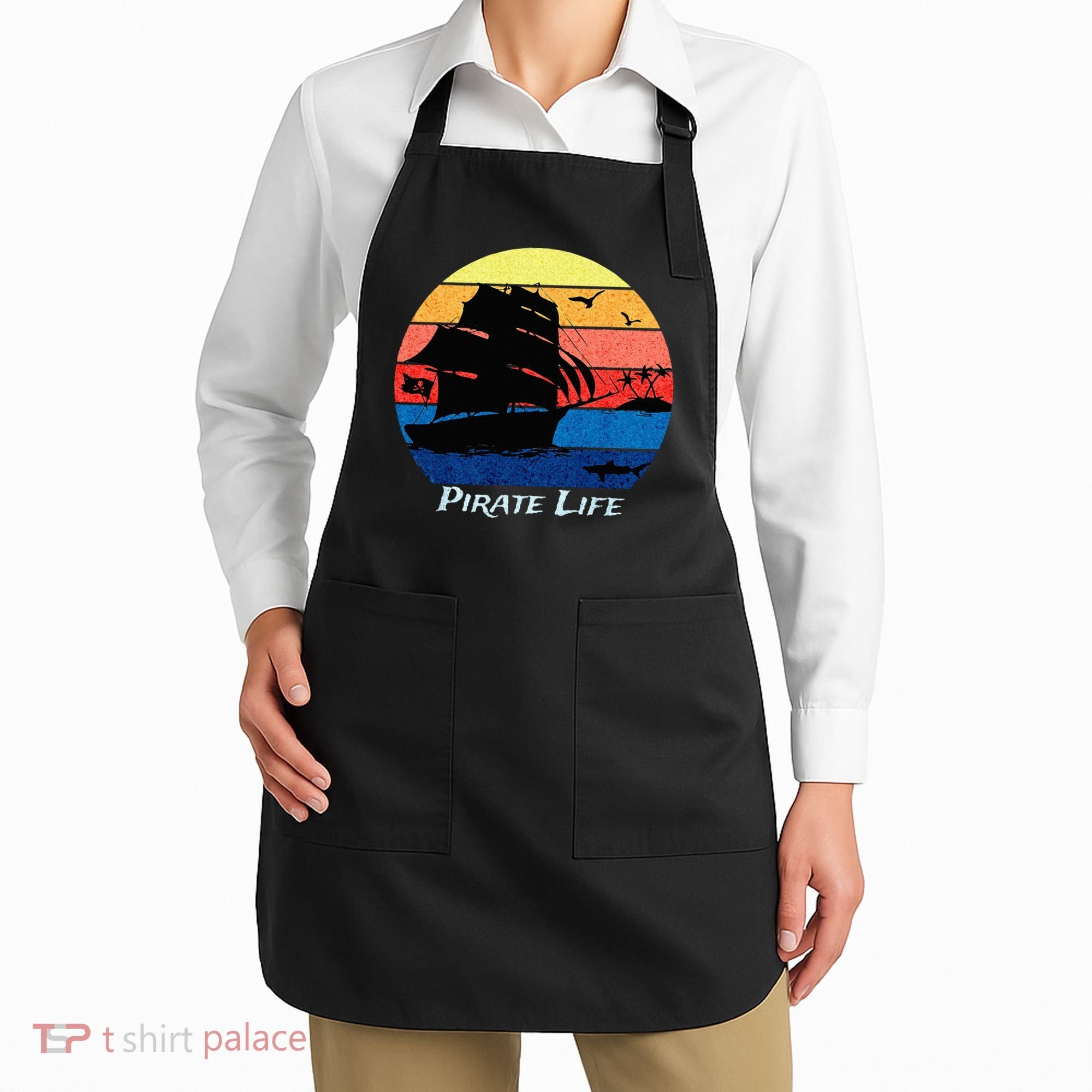 Arrgh Pirate Life Pirate Ship And Jolly Roger Flag Pirate Apron