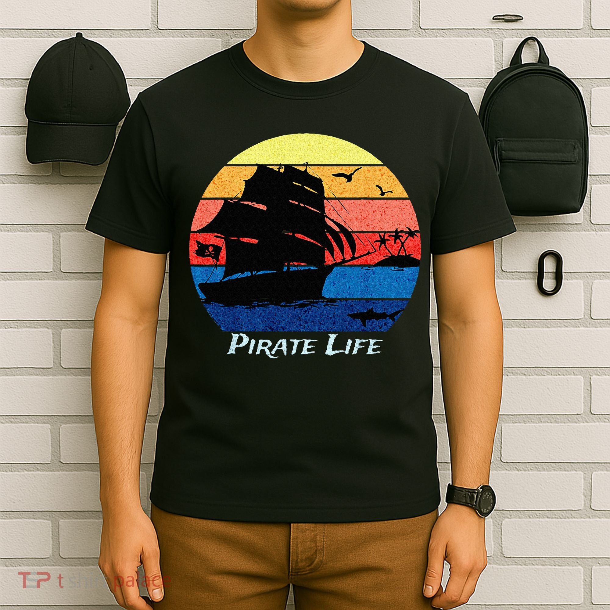 Arrgh Pirate Life Pirate Ship And Jolly Roger Flag Pirate T-Shirt