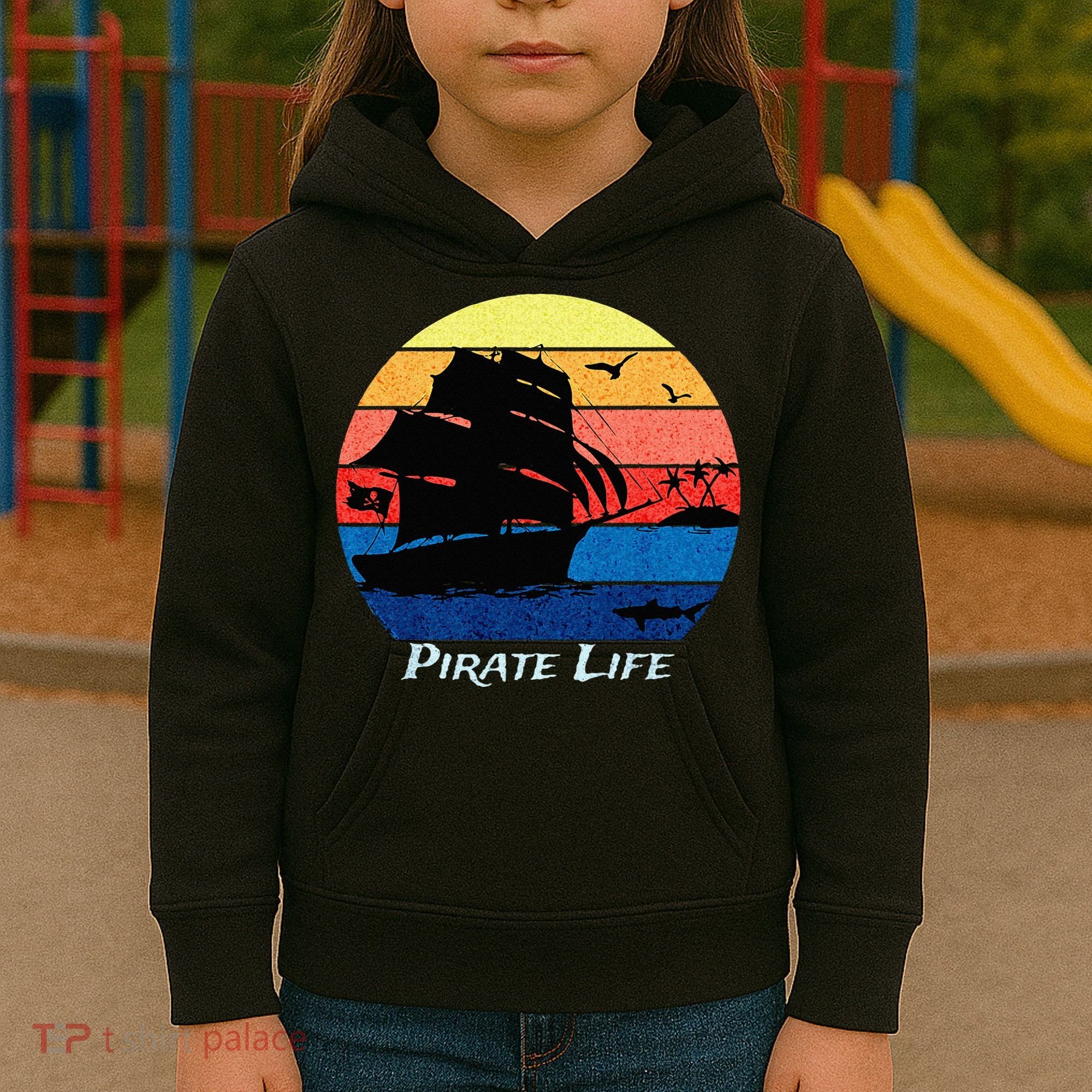 Arrgh Pirate Life Pirate Ship And Jolly Roger Flag Pirate Kids Hoodie