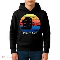 Arrgh Pirate Life Pirate Ship And Jolly Roger Flag Pirate Kids Hoodie thumb 4
