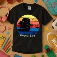 Arrgh Pirate Life Pirate Ship And Jolly Roger Flag Pirate Kids T-Shirt thumb 3