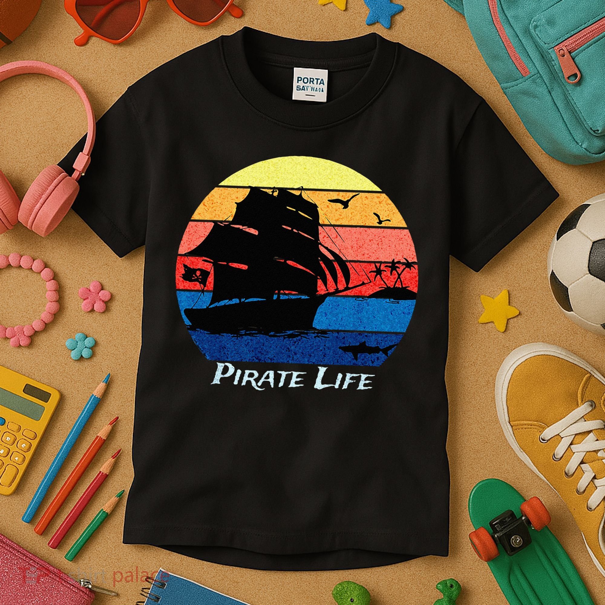 Arrgh Pirate Life Pirate Ship And Jolly Roger Flag Pirate Kids T-Shirt