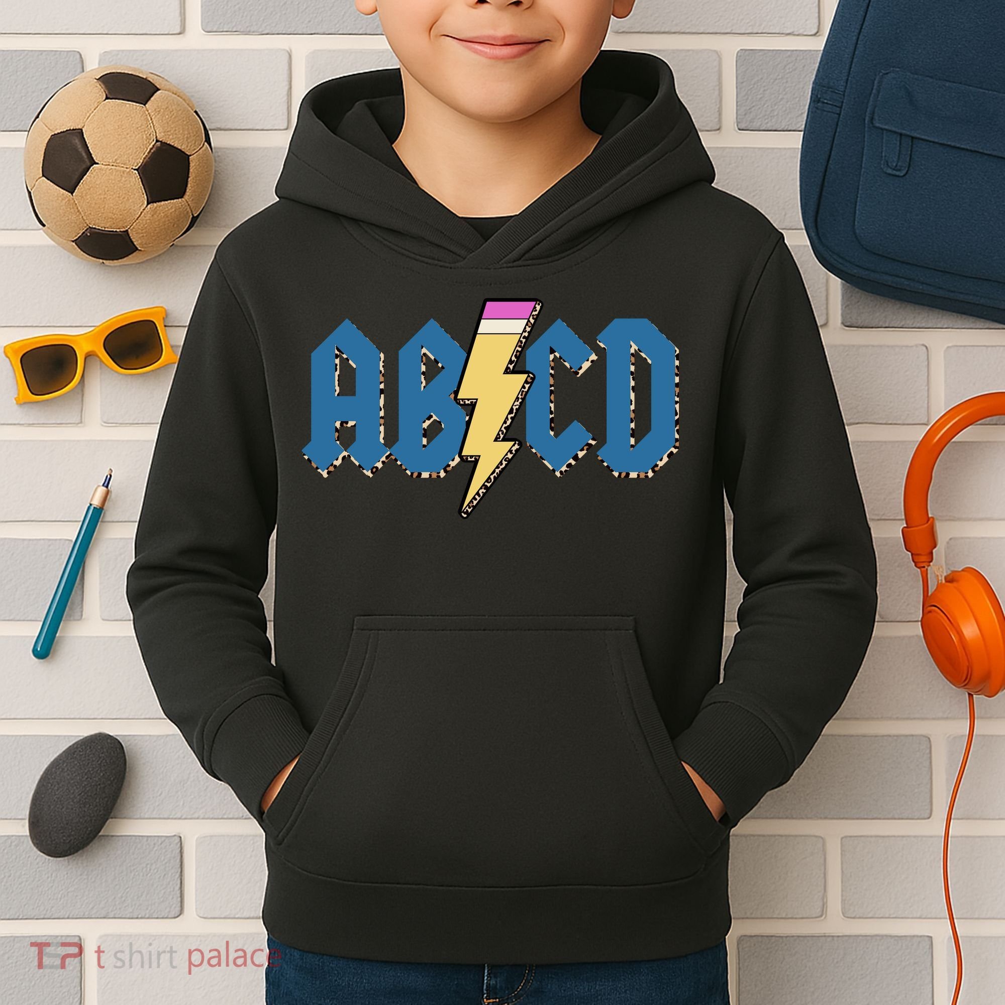ABCD Pencil Lightning Rockn Roll Teacher Back To School Kids Hoodie