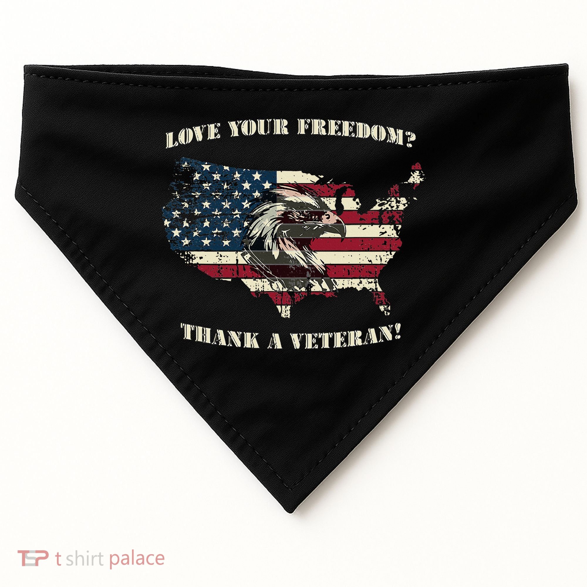 American Patriotic Love your Freedom Thank a Veteran  USA-Made Doggie Bandana
