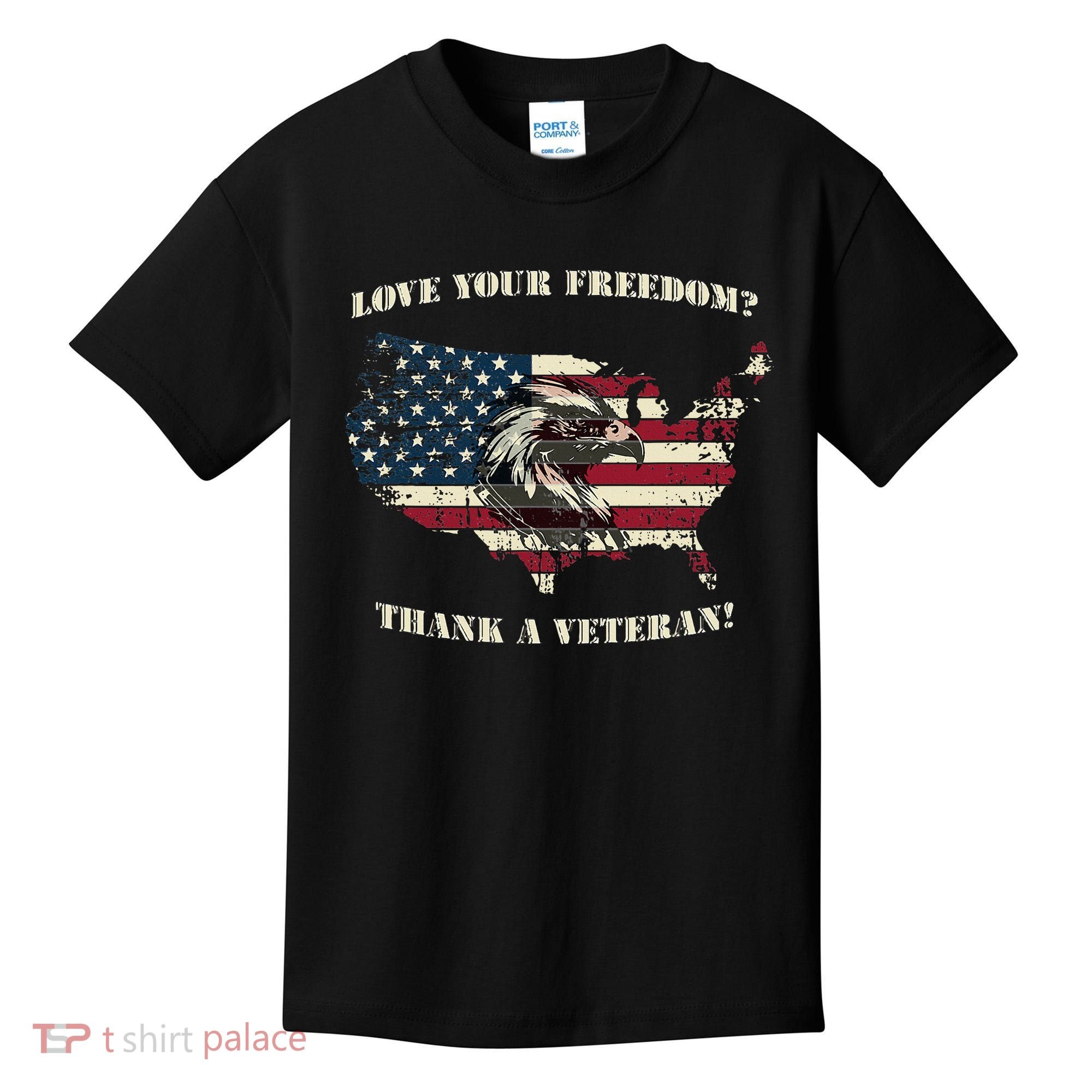 American Patriotic Love your Freedom Thank a Veteran  Kids T-Shirt