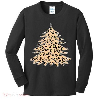 Animal Print Minimalist Christmas Tree Kids Long Sleeve Shirt