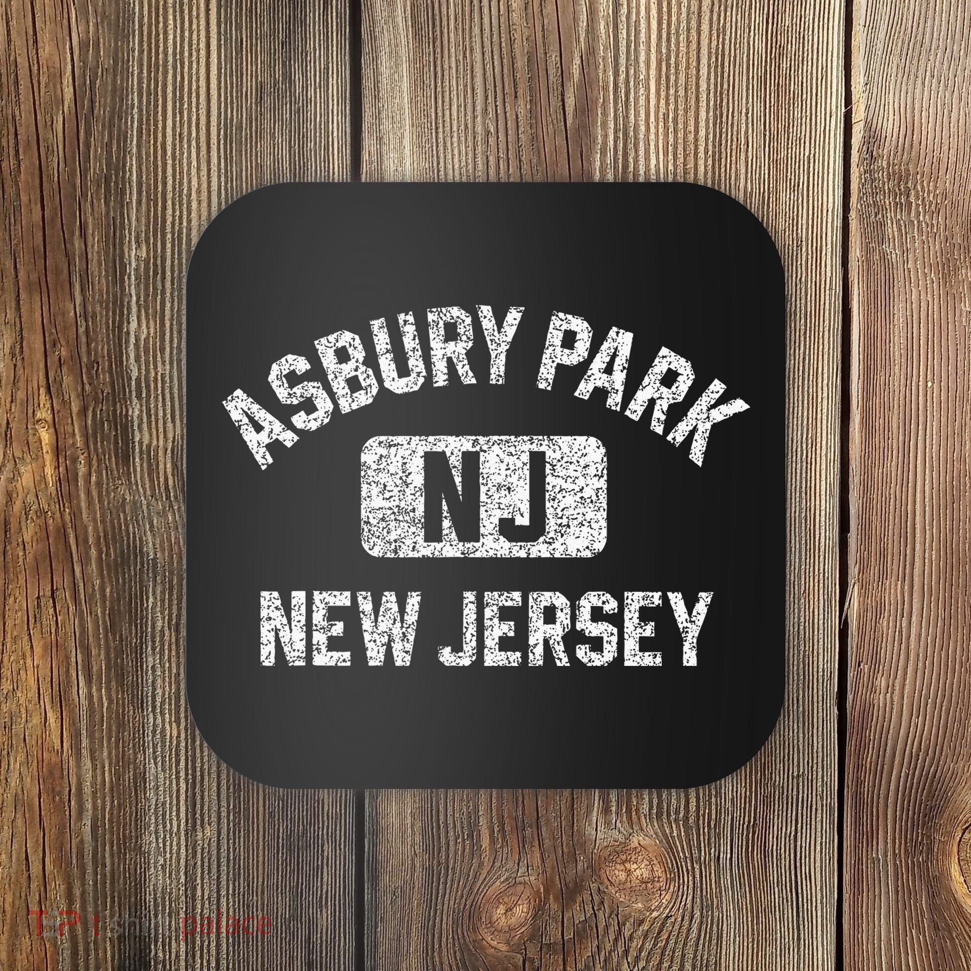 Asbury Park NJ New Jersey Gym Style Distressed White Print Coaster