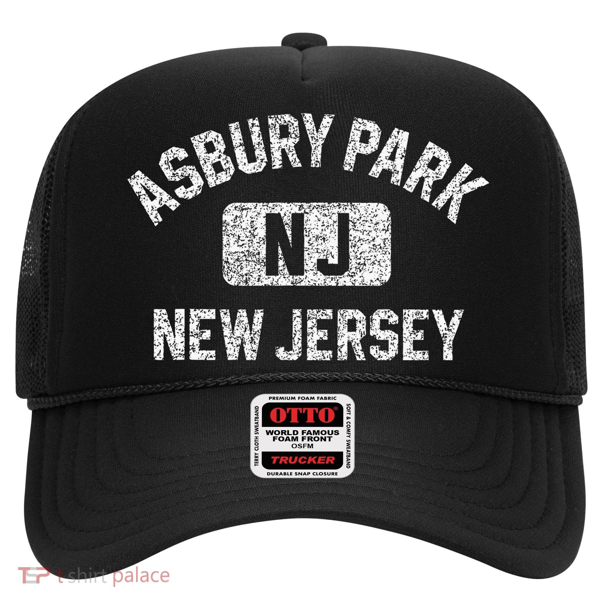 Asbury Park NJ New Jersey Gym Style Distressed White Print Hat