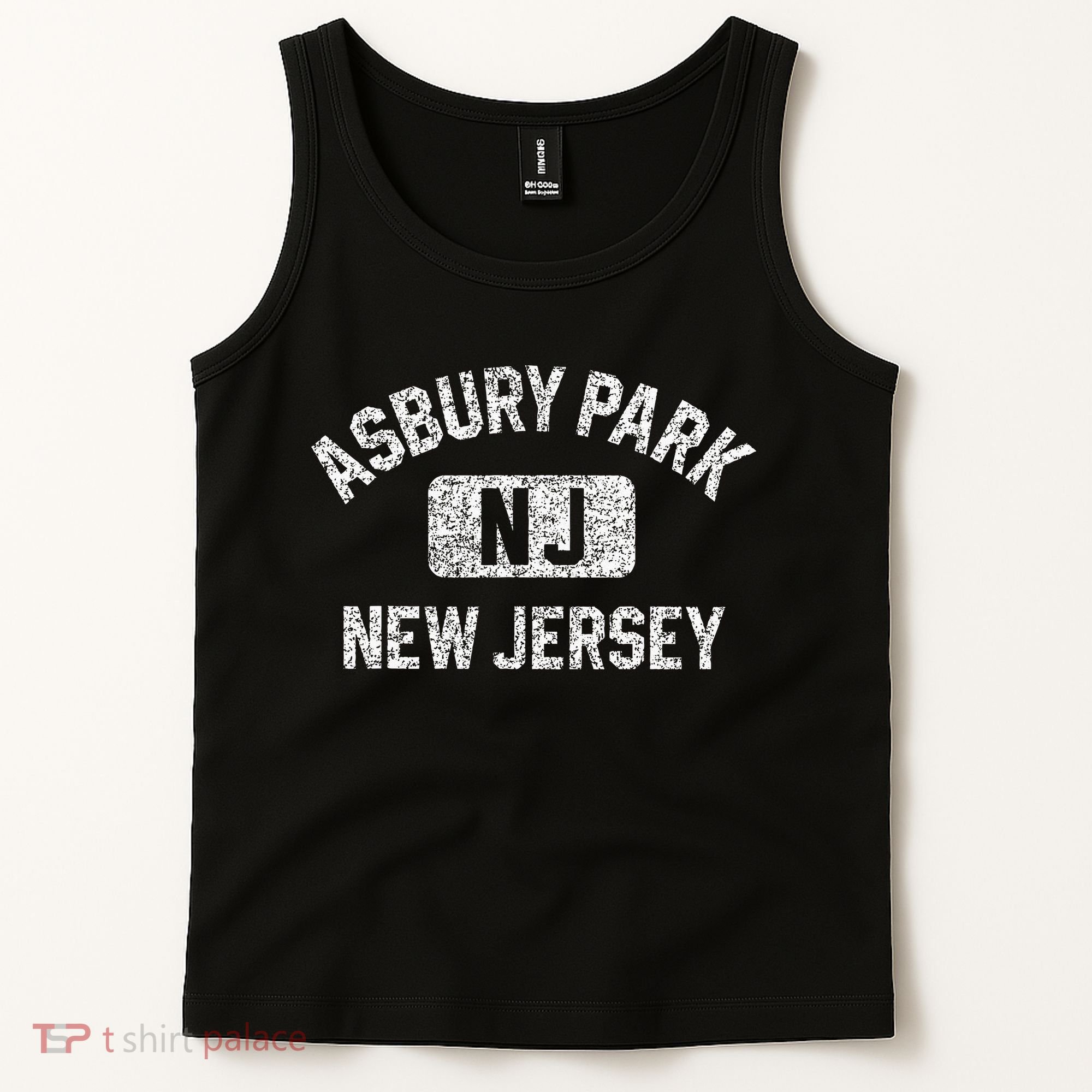 Asbury Park NJ New Jersey Gym Style Distressed White Print Tank Top