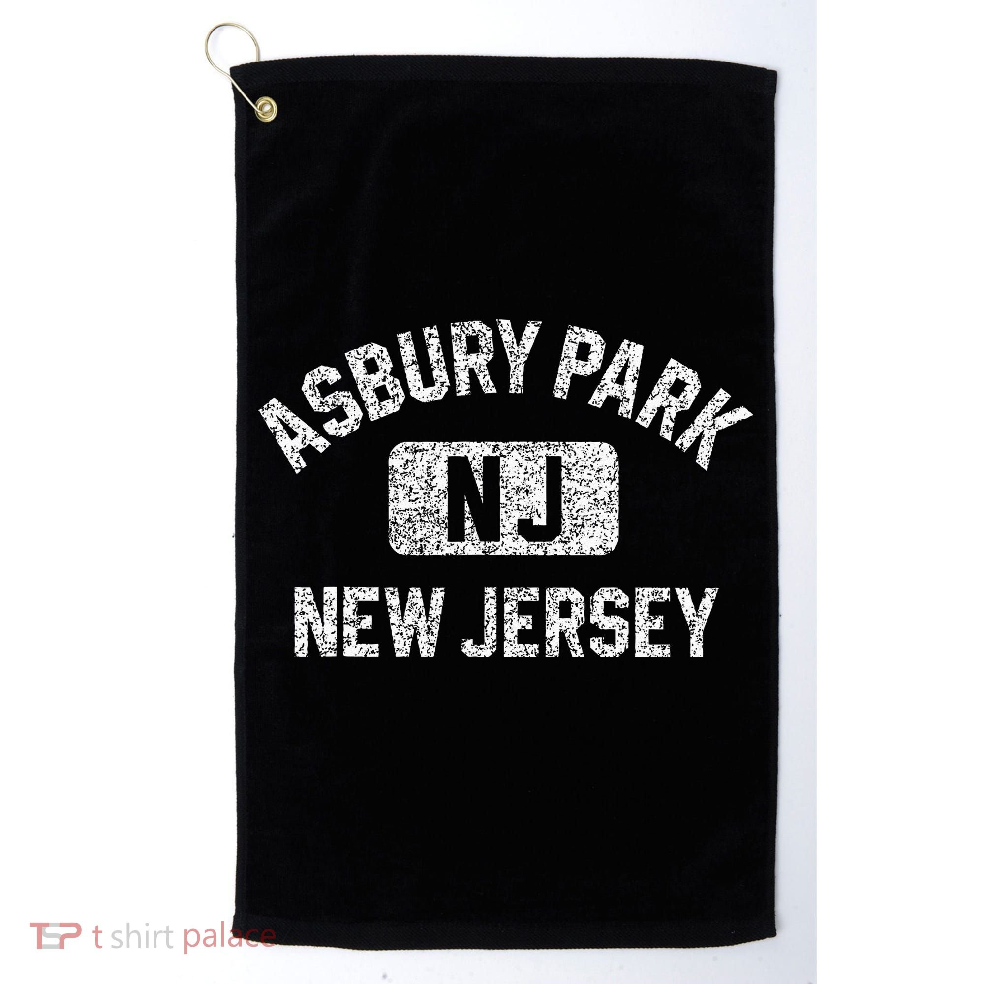 Asbury Park NJ New Jersey Gym Style Distressed White Print Golf Towel