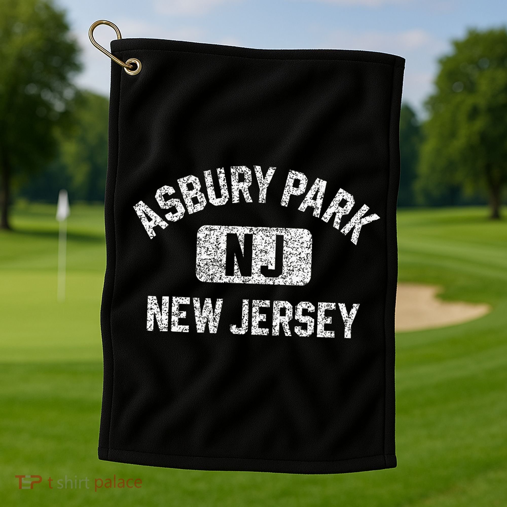 Asbury Park NJ New Jersey Gym Style Distressed White Print Golf Towel