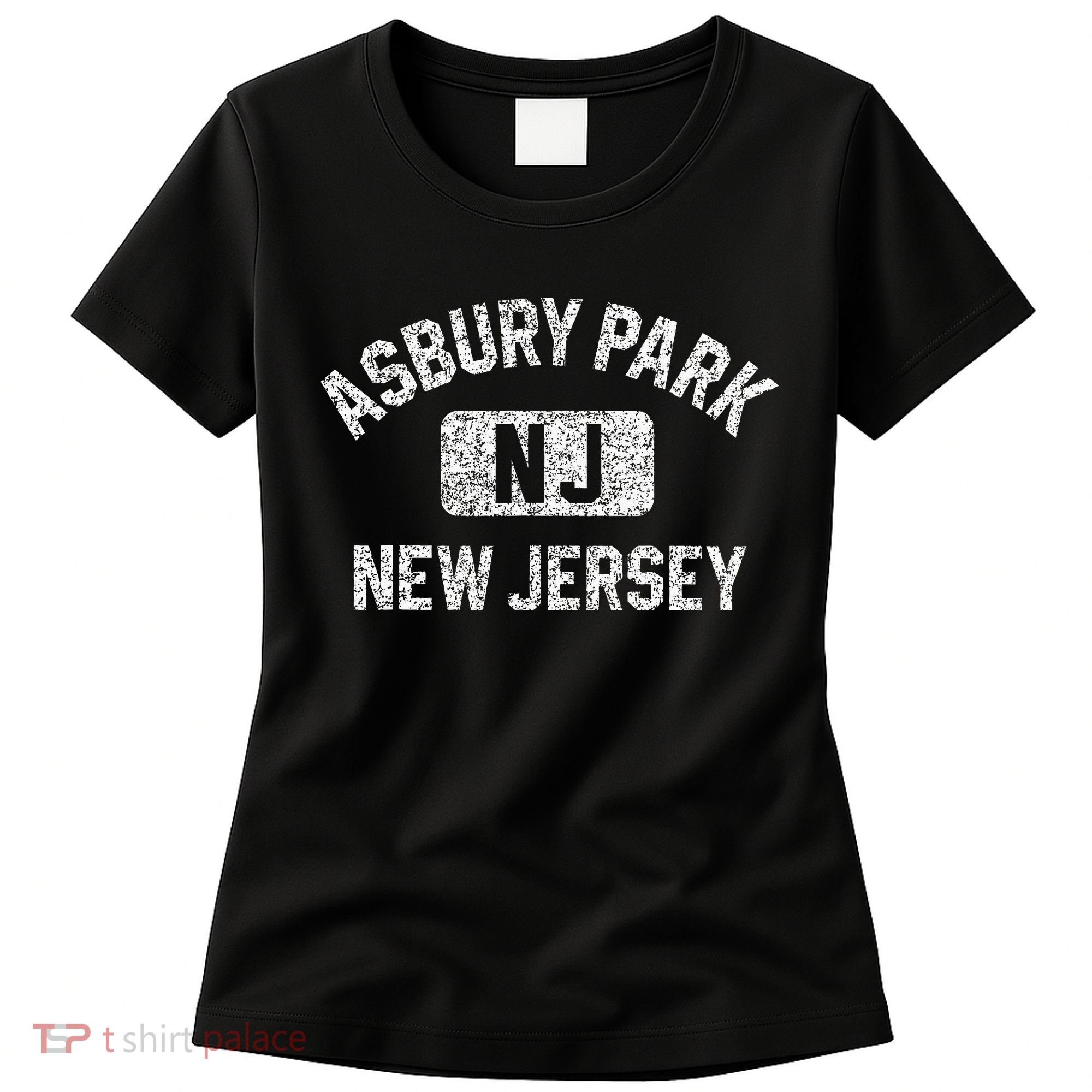 Asbury Park NJ New Jersey Gym Style Distressed White Print Women's T-Shirt