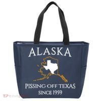 Alaska Pissing Off Texas Since 1959 Size State Tote Bag thumb 0