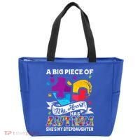 A Piece Of My Heart Has Autism My Stepdaughter Funny Gift Tote Bag thumb 0