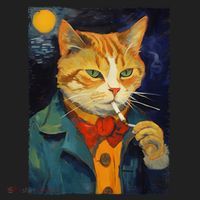 A Painting Of A Cat Smoking Cigarette Cat Art Funny Beanie thumb 2