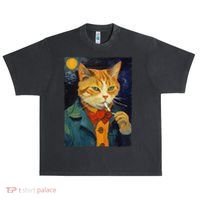 A Painting Of A Cat Smoking Cigarette Cat Art Funny Urban Oversized Heavyweight T-Shirt thumb 0