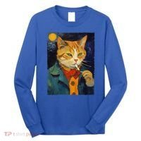 A Painting Of A Cat Smoking Cigarette Cat Art Funny Long Sleeve Shirt thumb 0