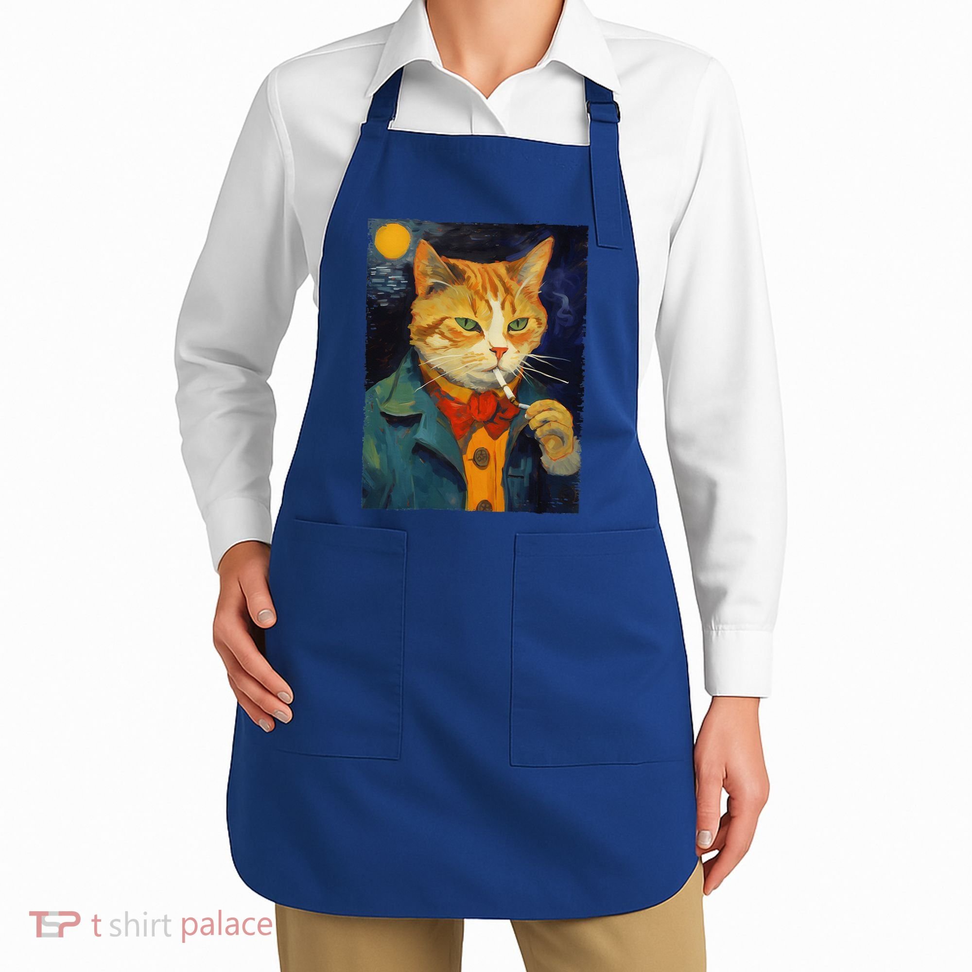 A Painting Of A Cat Smoking Cigarette Cat Art Funny Apron