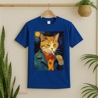 A Painting Of A Cat Smoking Cigarette Cat Art Funny T-Shirt thumb 2