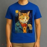 A Painting Of A Cat Smoking Cigarette Cat Art Funny T-Shirt thumb 3