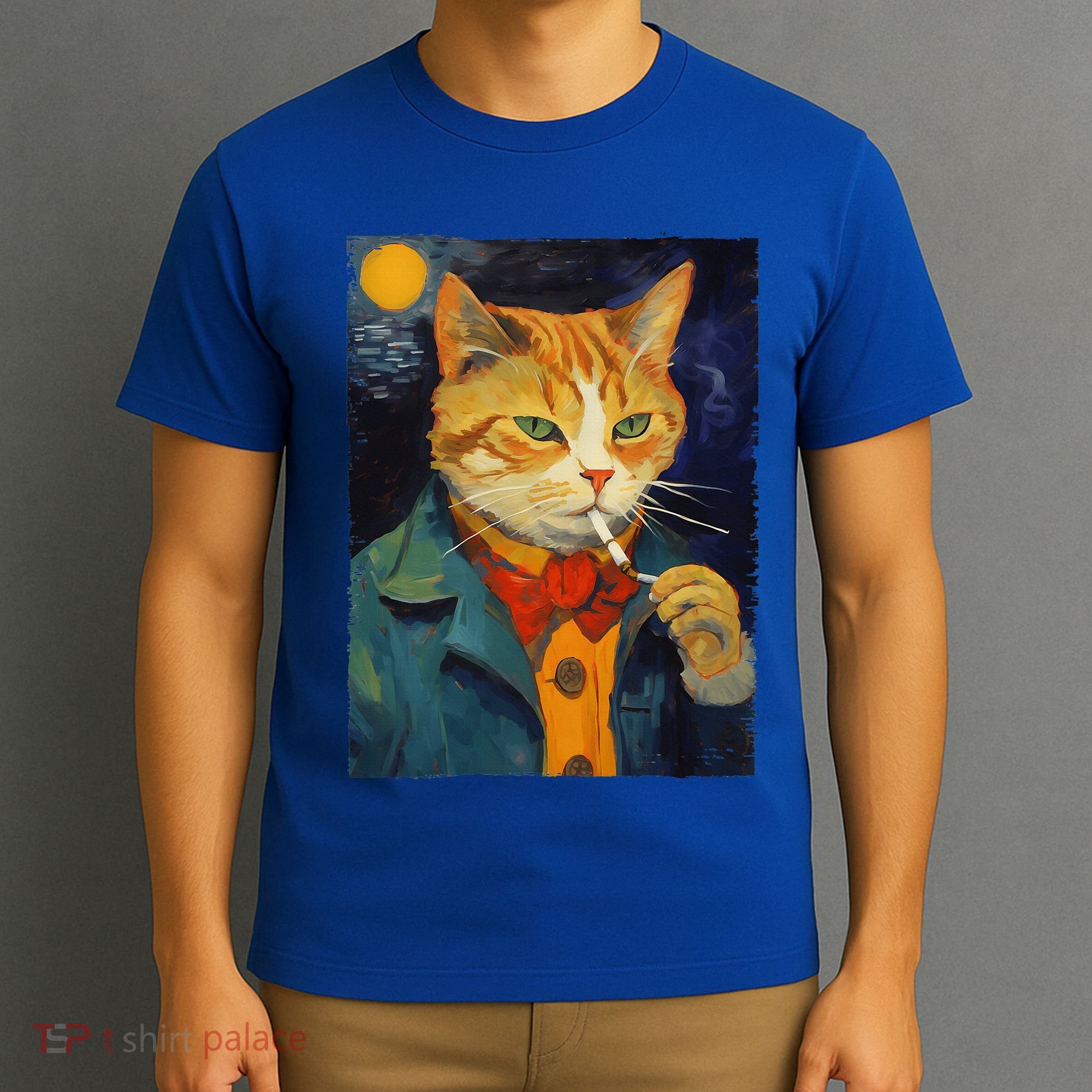 A Painting Of A Cat Smoking Cigarette Cat Art Funny T-Shirt