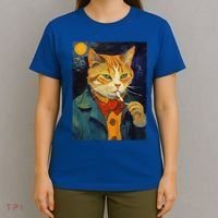 A Painting Of A Cat Smoking Cigarette Cat Art Funny T-Shirt thumb 4