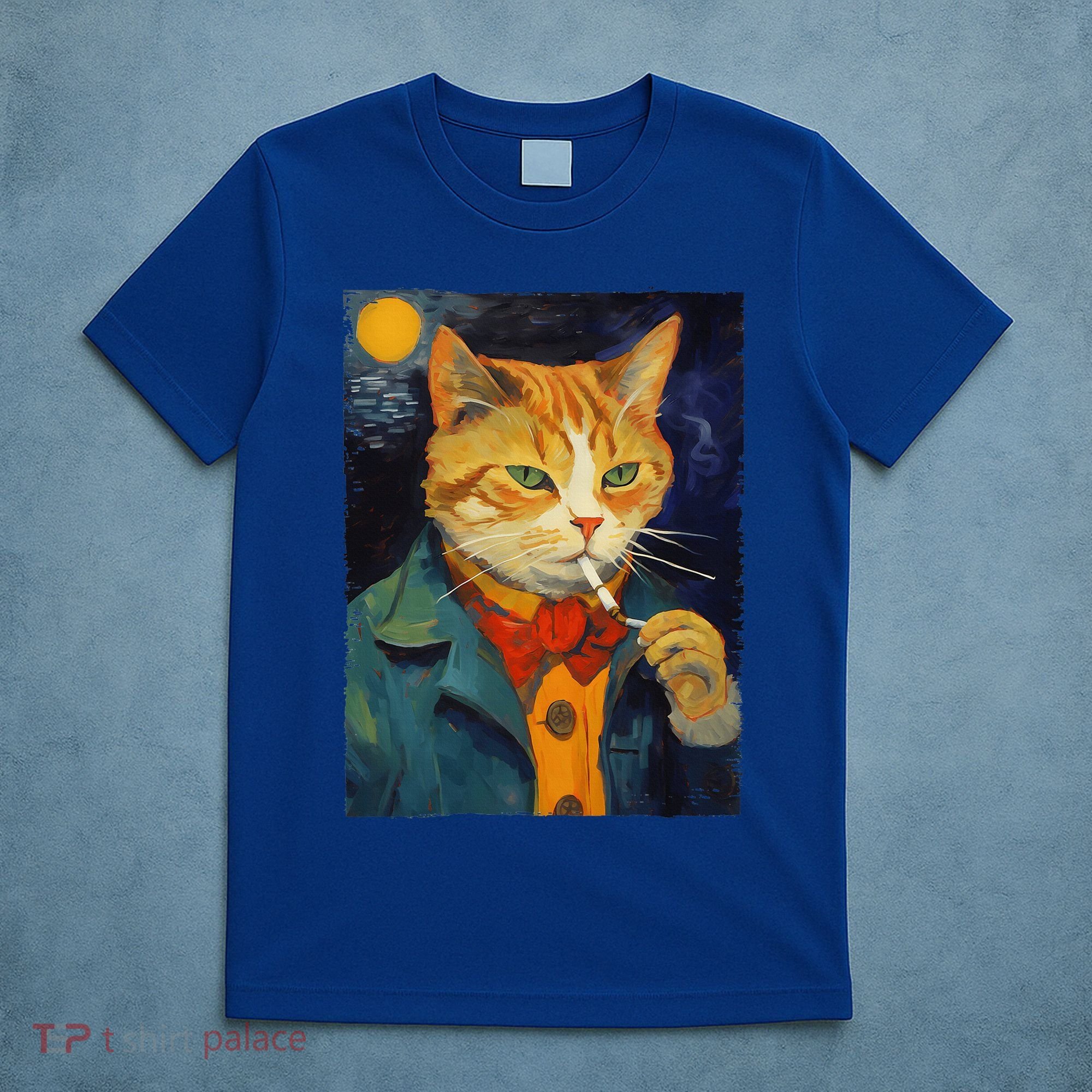 A Painting Of A Cat Smoking Cigarette Cat Art Funny T-Shirt