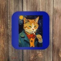 A Painting Of A Cat Smoking Cigarette Cat Art Funny Coaster thumb 0