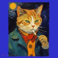 A Painting Of A Cat Smoking Cigarette Cat Art Funny Coaster thumb 2
