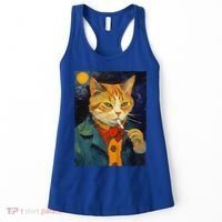 A Painting Of A Cat Smoking Cigarette Cat Art Funny Women's Tank Top thumb 0